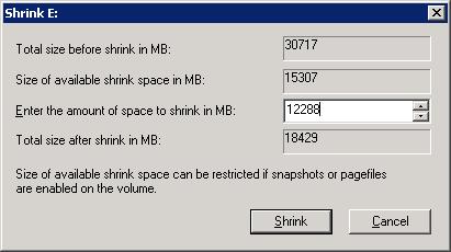 Figure 17 Shrinking the metalun After shrinking through VDS, the drive size is updated at the OS level.