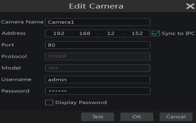 Click OK to save the settings. You can change the camera name only if it s an analog camera or the added IPC is online. Click Next to continue.