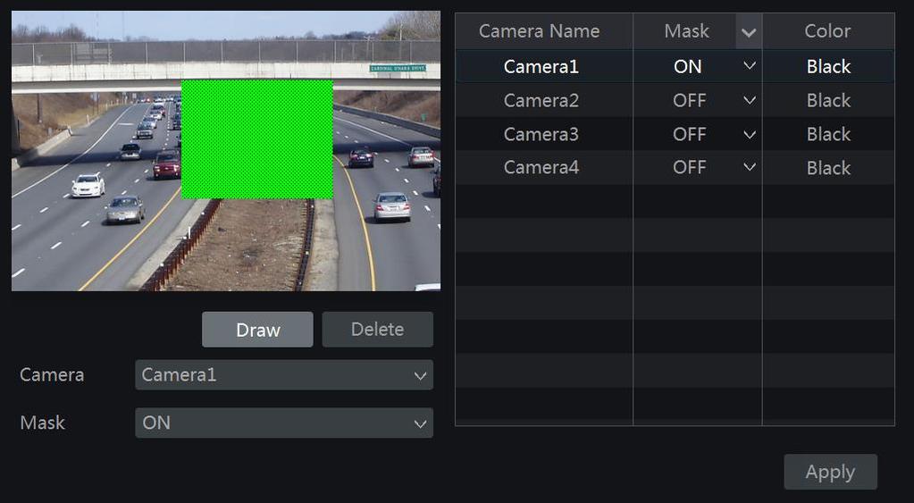3 Mask Settings Some areas of the image can be masked for privacy. Up to four mask areas can be set for each camera.