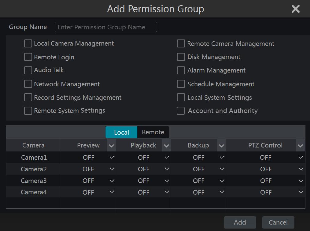 Set the group name, check the permissions as