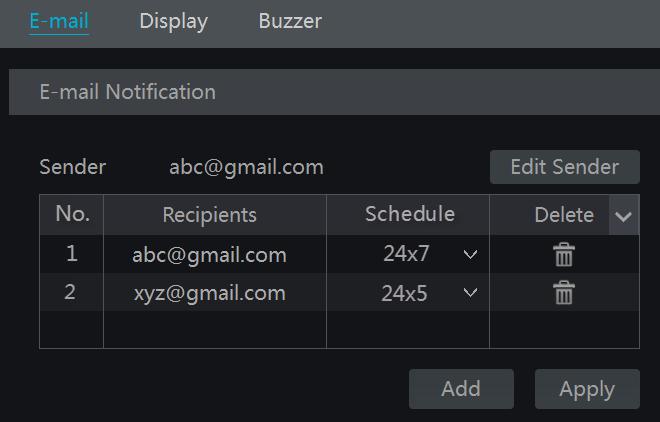 only in the selected schedule time) in the popup window. Click Add in the window to add the recipient.