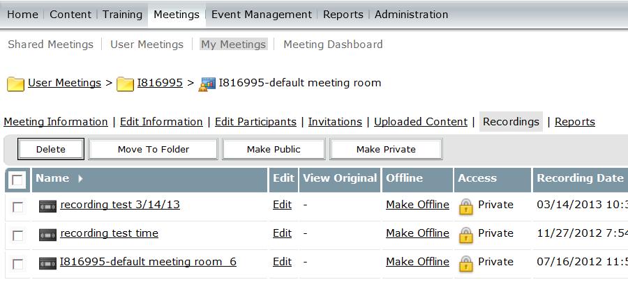 Recordings are stored in your Adobe connect meeting room From