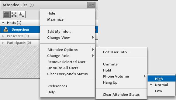 5 PHONE VOLUME CONTROLS Select a participant from the attendee pod Select pod options [in the upper right hand corner of attendee
