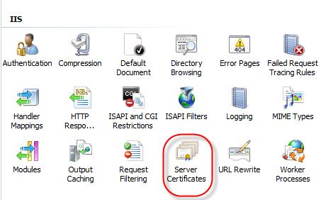 3 In the Features View, double-click Server Certificates