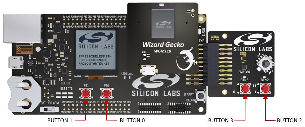 the [Set] button. Note: The above configures the two push buttons on the WSTK Main Board (PB0 and PB1) and the two buttons on the Expansion Board (BTN2 and BTN3).