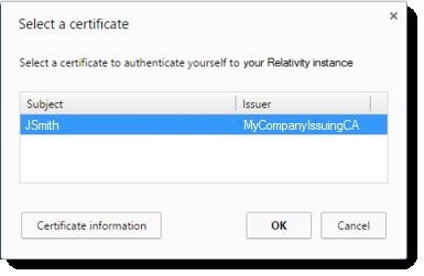 4. On the Select a certificate dialog, highlight the