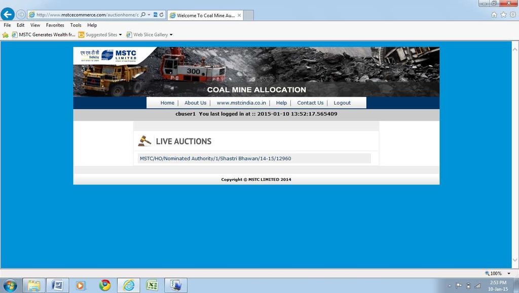 In the next screen, click on Click Here under LIVE AUCTIONS.