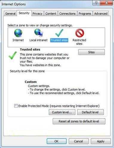 Under Tools> Internet Options > Security > There is a check box ENABLE PROTECTED MODE.