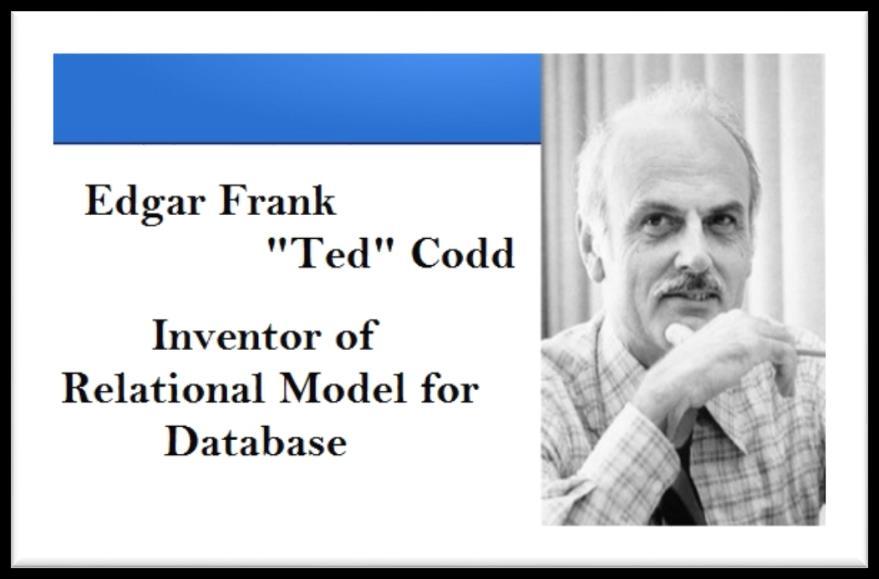 The Relational Data Model and Relational Database Constraints First introduced by Ted Codd from IBM Research in 1970, seminal paper, which introduced the Relational Model of Data representation.