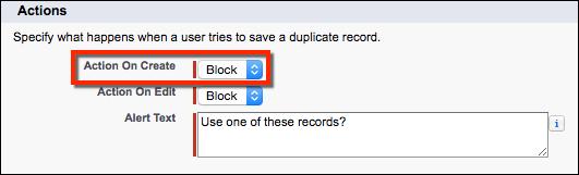 Set your lead duplicates rule to display the default alert when sales reps are about to create a duplicate.