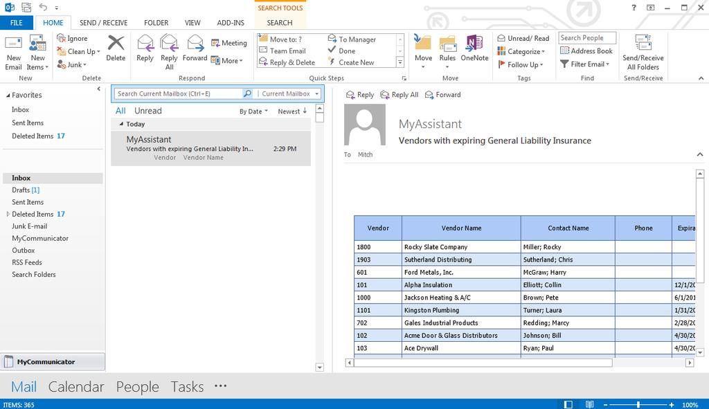 CHAPTER 4 Concepts MyAssistant Emails Emails from Sage 300 CRE MyAssistant are how users receive the notifications that will be tracked, forwarded and updated in Microsoft Outlook using