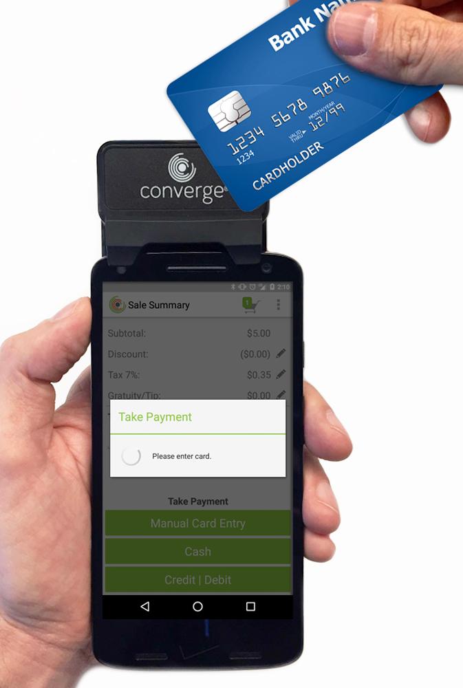 Converge Mobile also supports contactless transactions via card or mobile wallet with the RP457c, such