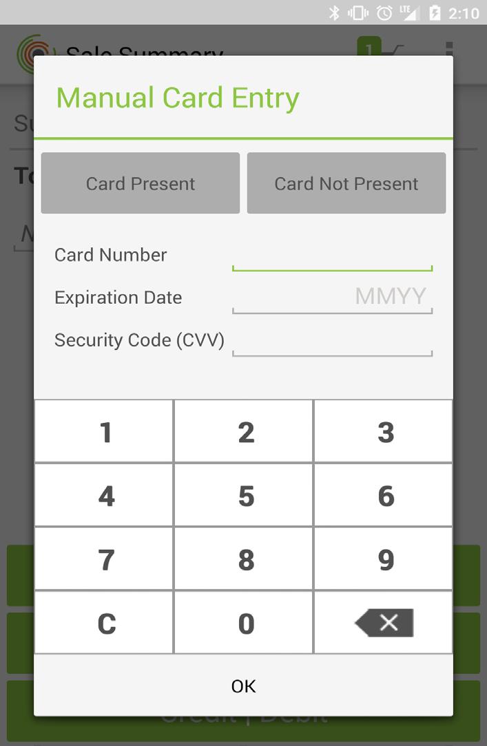 How do I key in card information manually (Manual Card Entry)? Converge Mobile 1.