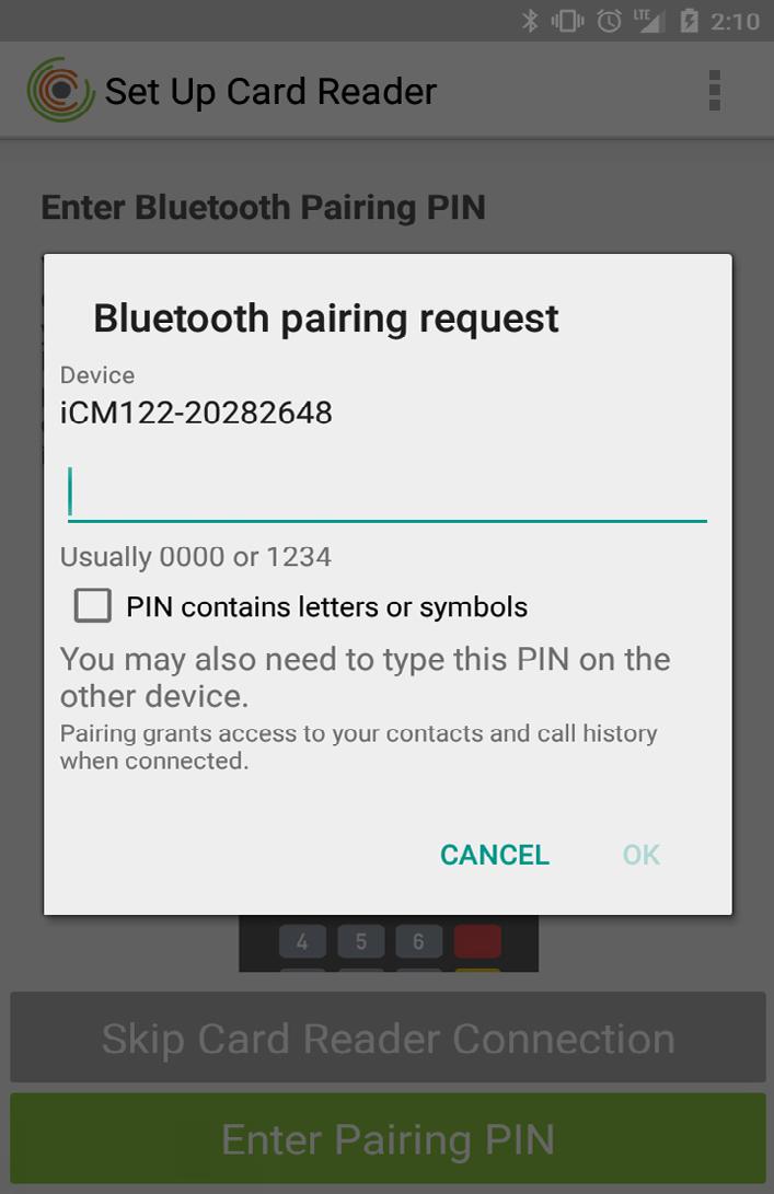 5. On the icmp screen, a Bluetooth pairing