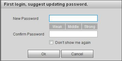 Figure 1-3 The system will display Update Password prompt box for your first login, users need to