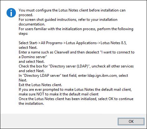 When the installer prompts for Lotus Notes initialization, click Yes to initialize Lotus Notes.