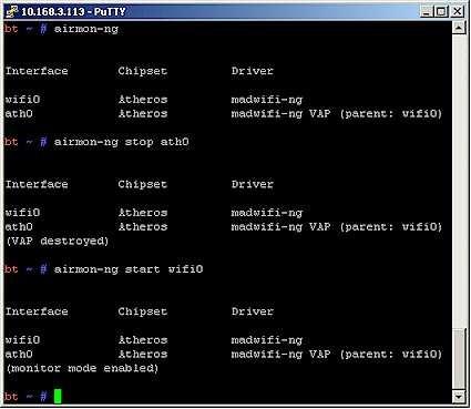 5 van 18 23-9-2007 23:01 Figure 2: airmon-ng command output You can check that monitor mode is enabled by entering