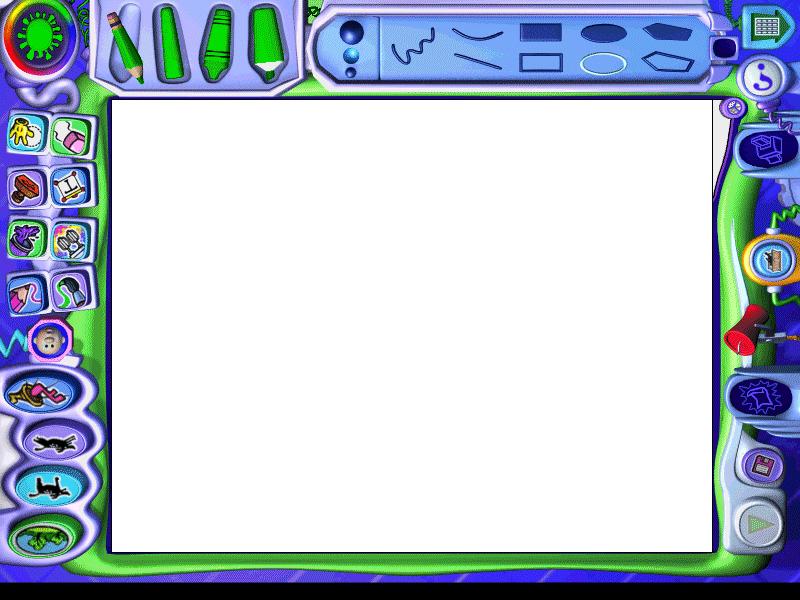 The Kid Pix Paint Zone When you start Kid Pix Deluxe 3, you see the Paint Zone: Play Library Tools Save New Picture