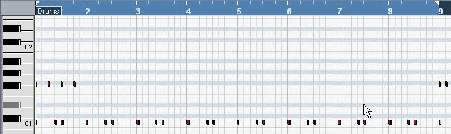 At the bottom we have the velocity of each of the MIDI notes and at the top we can see the time ruler.