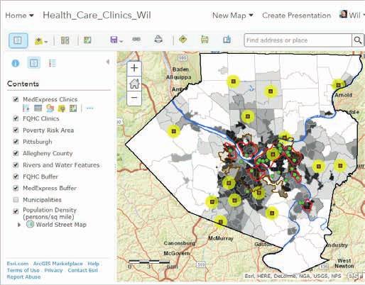 36 GIS for ArcGIS Pro : The ArcGIS platform 3. In the first row of the list with type, Web Map, click the arrow on the right of Health_Care_Clinics_Your_ Name, and click Open in map viewer.