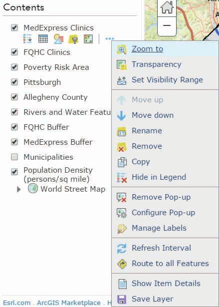 -5: Publishing maps to ArcGIS Online GIS for ArcGIS Pro 37 5 Rename a feature layer. For MedExpress Clinics, click More Options > Rename. 2.