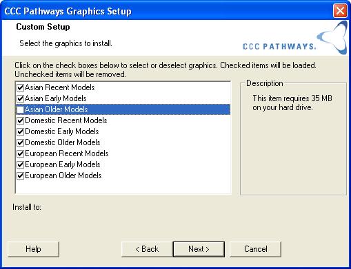 Installing the CCC Pathways Graphics Disc The Custom Installation The Custom Installation lets you select which graphic databases you want to install.