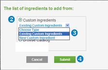 adding custom ingredients The Add Ingredient button allows you to add custom ingredients to plates. For example, you can add ingredients from a local farmers market.