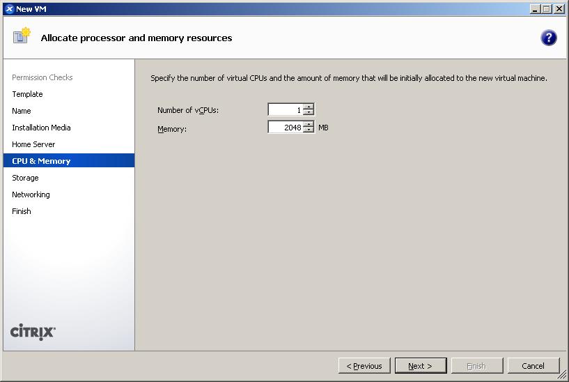 .Specify the number of CPUs and memory size.