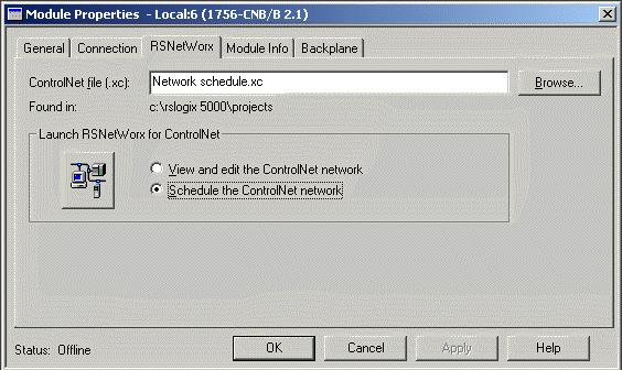 This step creates the file that RSNetWorx for ControlNet uses offline to browse and schedule network. 4.