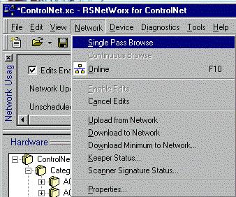 In this example, the computer is connected to the ControlNet network via a 1784-PCIC card. The driver was previously configured via RSLinx, as described in Chapter 2. 6.
