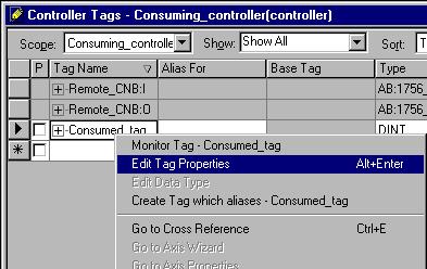 Interlocking Controllers (Produce and Consume Tags) 5-9 5. Access the tag properties. A. Right-click on the new tag name. B.