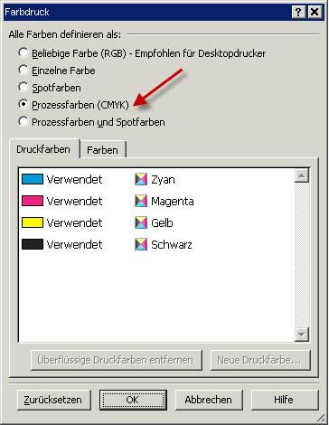 First open the menu item "Colour print", select "Process colours (CMYK)" there and subsequently confirm with "OK". Now open the item "Fonts" and configure the window that opens as follows.