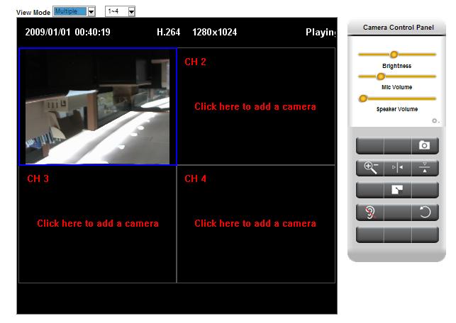Multiple In multiple mode, you can check 4 cameras video in the same screen.