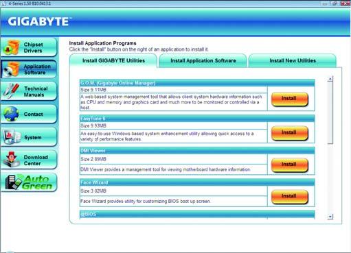3-2 Applications Software This page displays all the tools and applications that GIGABYTE