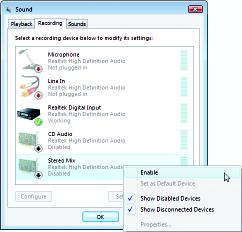 Step 3: When the Stereo Mix item appears, right-click on this item and select Enable. Then set it as the default device.