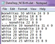 READING PART OF A DATA FILE Consider once again the subset of the NCBirth dataset