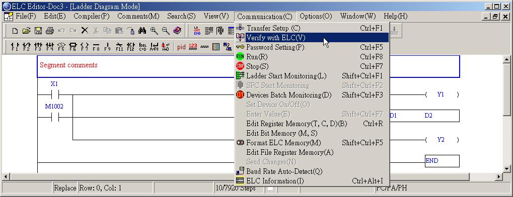 7 Communication 2. After opening new file or need to transmit ELCSoft current program to HHP, the communication setting should set to PC HHP by following methods.