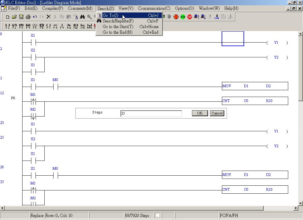 4 Ladder Diagram Mode Method 1: Click Search > Go to For example, enter the