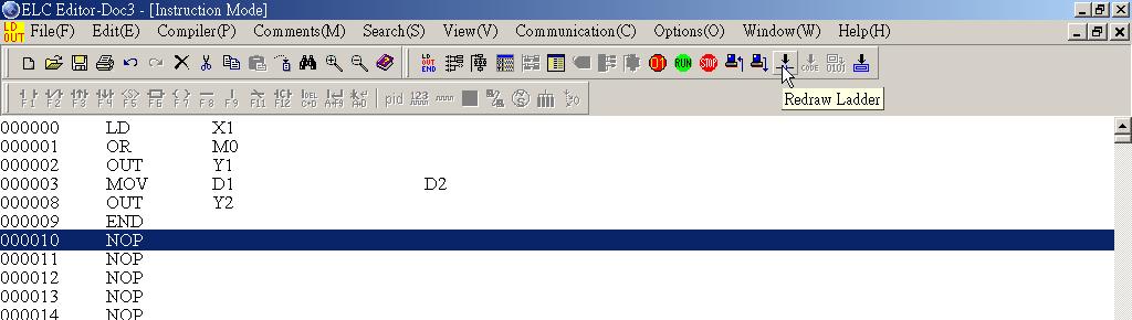 5 Instruction Mode Input Operation Example Instruction program refer to the following table and input programs (0000) LD X1 (0001) OR M0 (0002) OUT