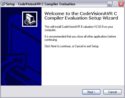 The setup process for CodeVisionAVR evaluation version is as follows: 1.