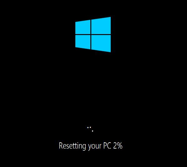 RESETTING YOUR PC Windows will now reset using the recovery image, the recovery process can take a long time, an hour or more is normal, if the computer is shut