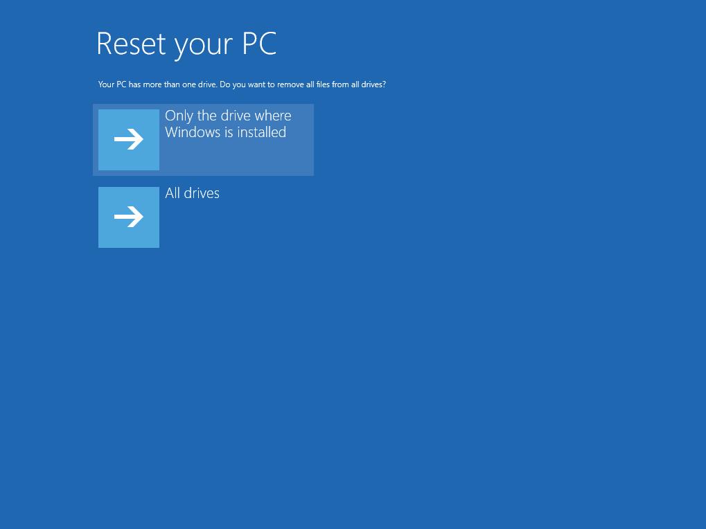 RESET YOUR PC Click Next to continue IMPORTANT: Take care with this option as it