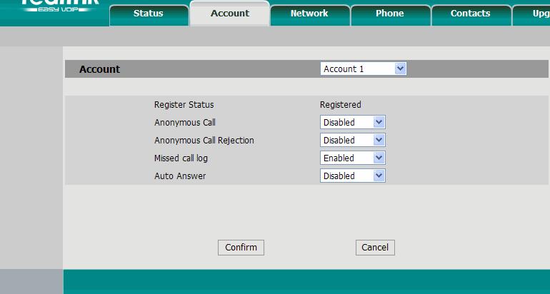 Account Page Use this page to change account parameters via the phone web page. Table 2 lists the different Account items.