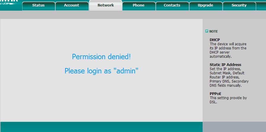 Network Page Note: Only Administrators with Admin username and password can gain access to the Network page.