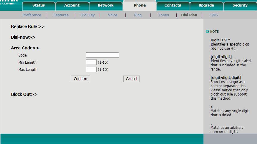Configuring Phone Items via the Web Phone - Dial Plan Page
