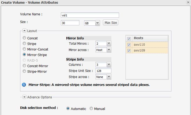 VOLUME ATTRIBUTES Select Create Volume to get the volume attributes tab Name and size