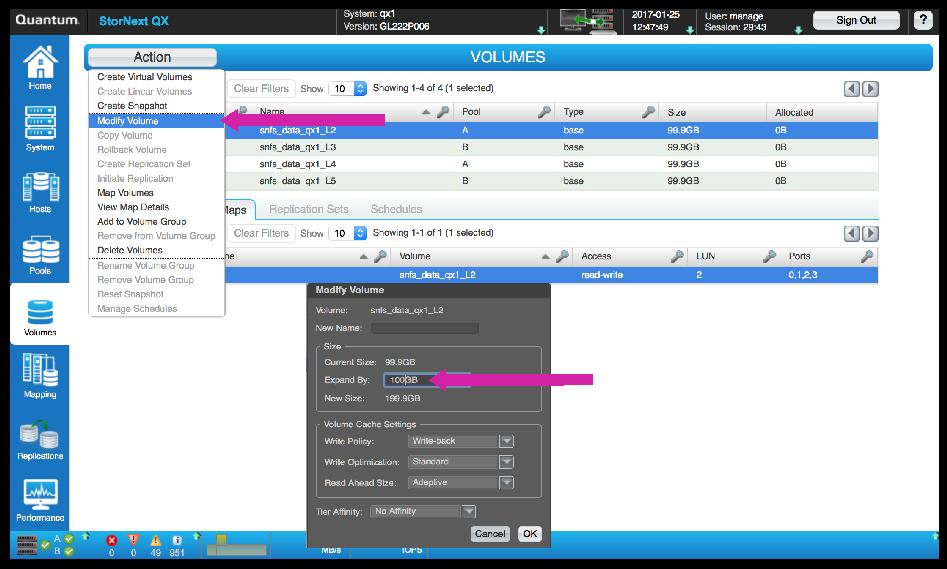 Expand a StorNext LUN for Virtual Volumes 5. Resize the StorNext Stripe Group on an Active File System on page 14 6.