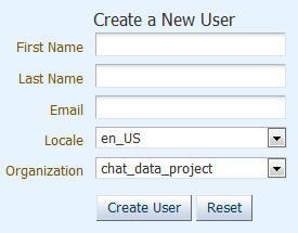 Oracle Live Help On Demand Analytics Administrator s Guide µ 1. Enter a value for the user s first name, last name and email address, and select the organization from the drop down.