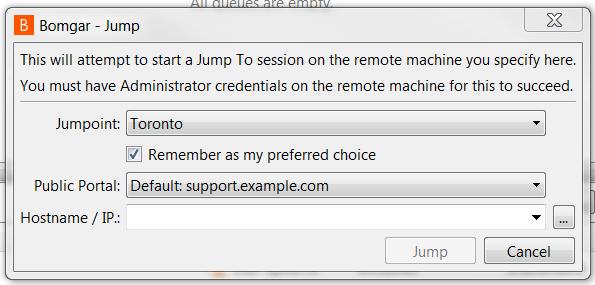 Use a Jumpoint to Jump to a Remote System Once a Jumpoint has been installed on a remote network, permitted representatives can use the Jumpoint to initiate sessions with Windows computers on that