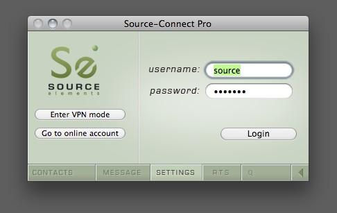 5. Using Source-Connect 5.1: Logging in To login, enter your username and password and press the Login button.
